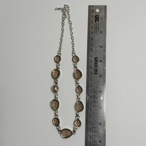 Napier Silvertone Pale Brown Gray Clear Teardrop Faceted Stone Necklace - Picture 6 of 8